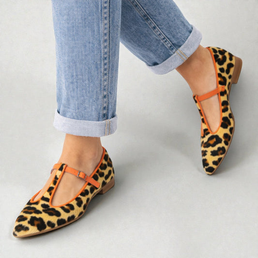 Ballerine Donna con Cinturino Stampa Leopardata