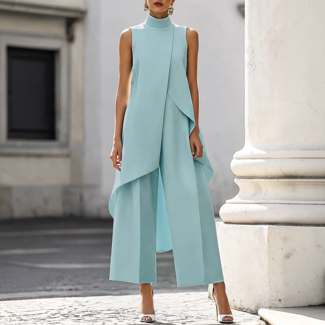 Daniela | Tuta Elegante Donna a Collo Alto con Drappeggio