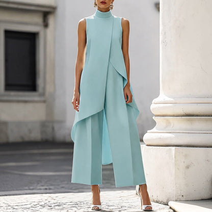 Daniela | Tuta Elegante Donna a Collo Alto con Drappeggio