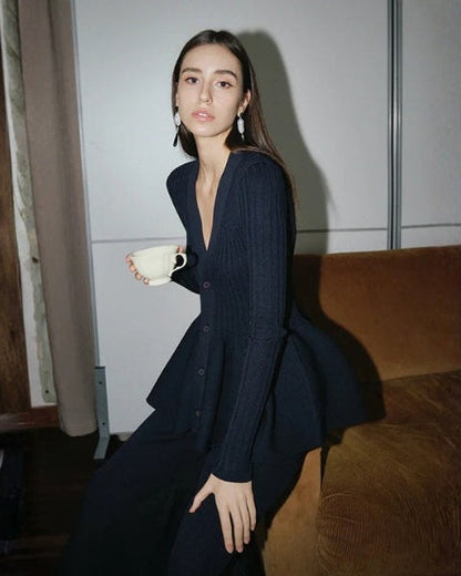 Cardigan Donna in Maglia a Coste con Peplo