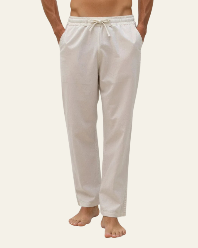 Pantaloni Uomo in Cotone Lino con Coulisse Rilassati Comodi