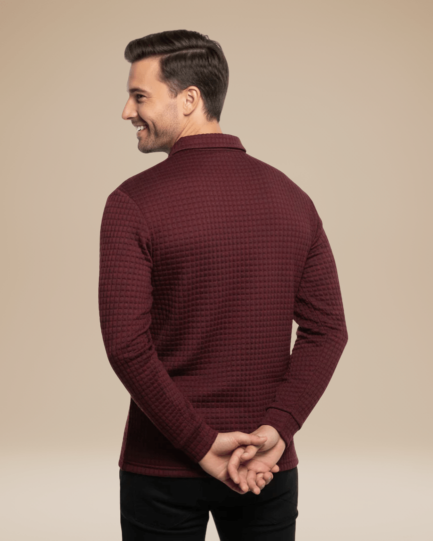 Polo Uomo Maniche Lunghe in Maglia a Nido d'Ape Calda Elegante