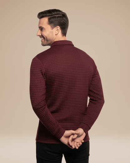 Polo Uomo Maniche Lunghe in Maglia a Nido d'Ape Calda Elegante
