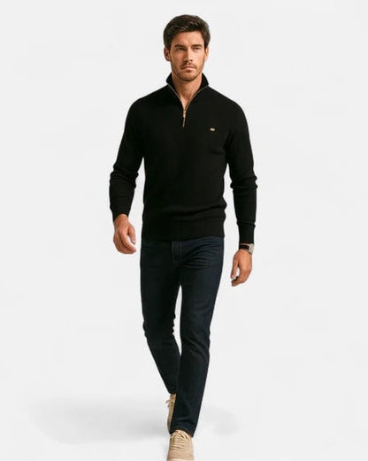 Maglione Uomo con Zip Collo Alto Maglia a Coste Raffinato