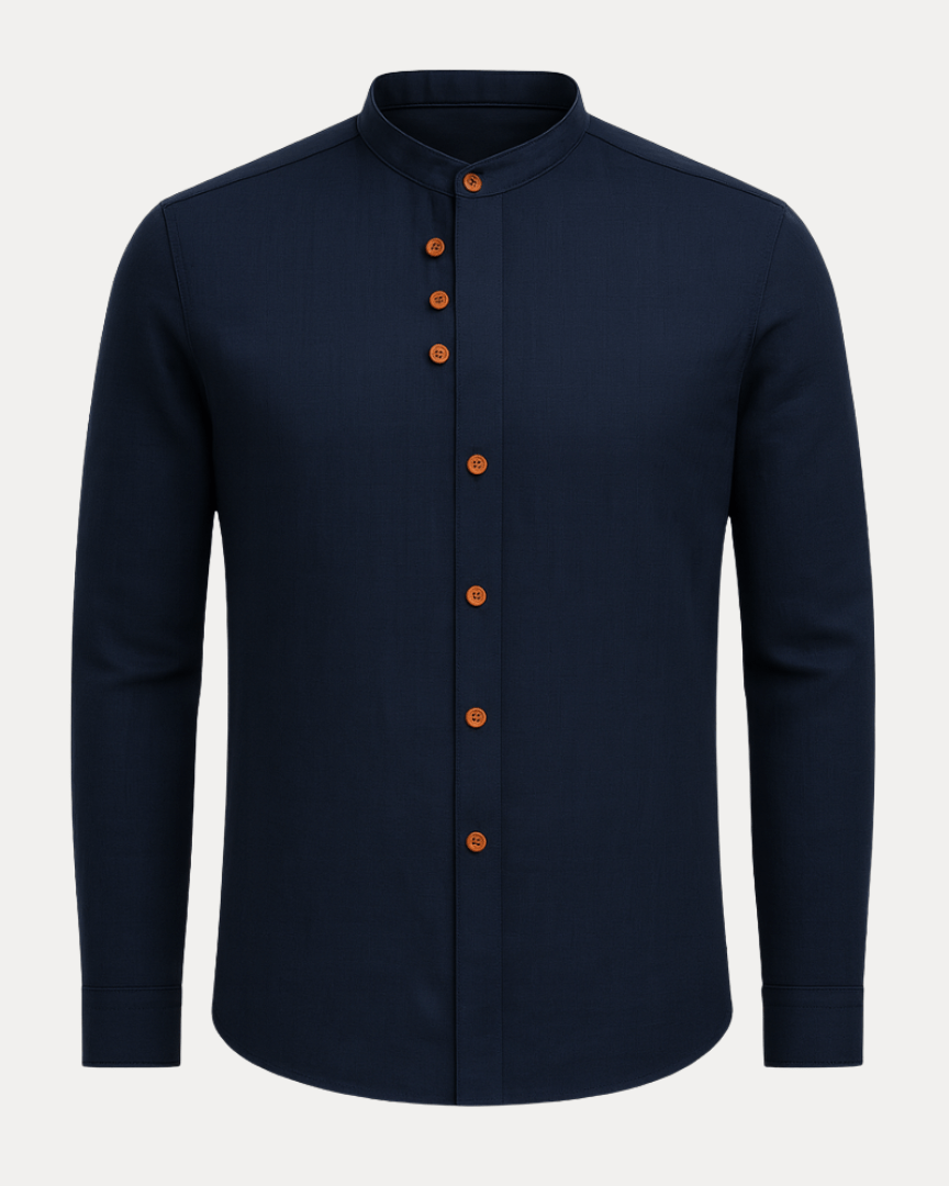 Camicia Uomo Collo Coreana in Misto Lino Cotone Traspirante