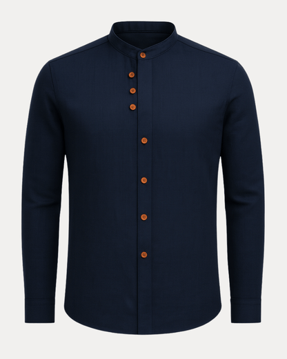 Camicia Uomo Collo Coreana in Misto Lino Cotone Traspirante