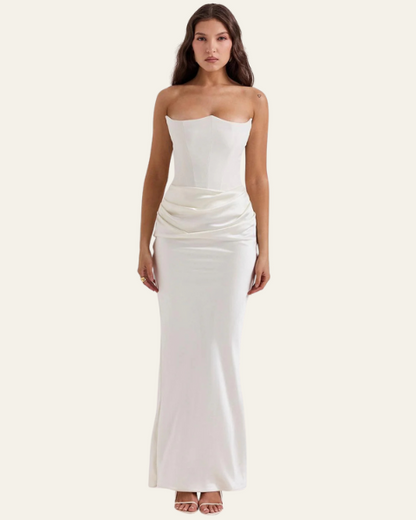 Abito Lungo Donna Strapless in Raso Drappeggiato