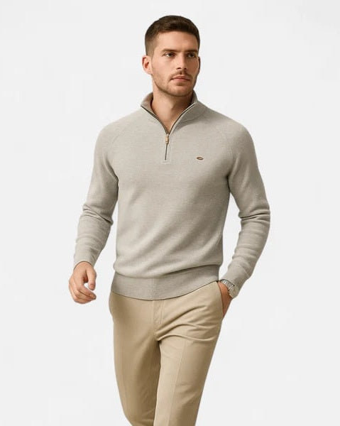 Maglione Uomo con Zip Collo Alto Maglia a Coste Raffinato