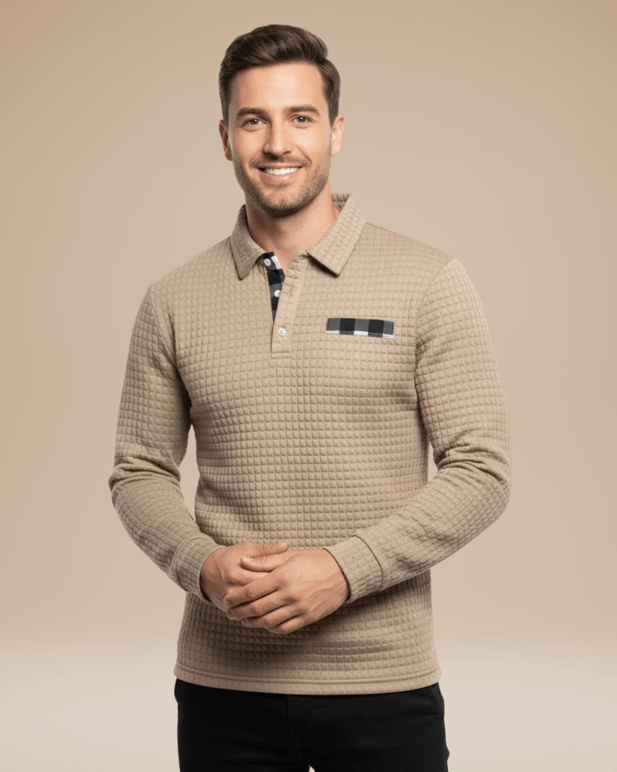 Polo Uomo Maniche Lunghe in Maglia a Nido d'Ape Calda Elegante