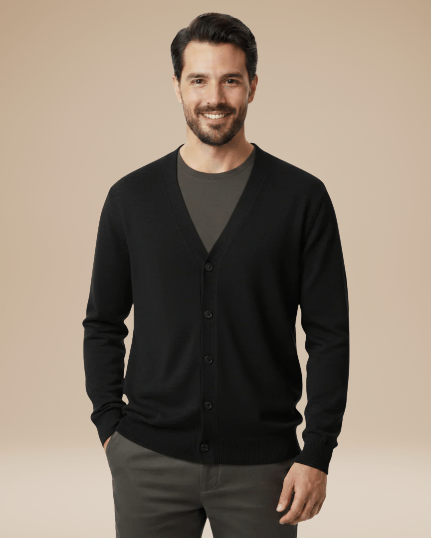 Cardigan Uomo Misto Cashmere Scollo a V Bottoni Elegante