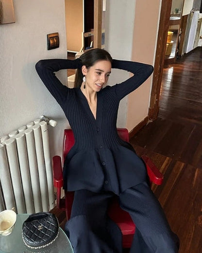 Cardigan Donna in Maglia a Coste con Peplo