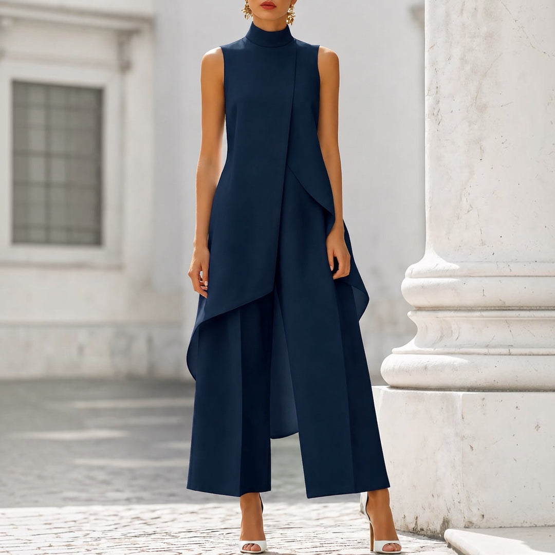 Daniela | Tuta Elegante Donna a Collo Alto con Drappeggio