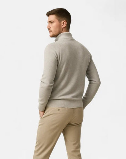 Maglione Uomo con Zip Collo Alto Maglia a Coste Raffinato