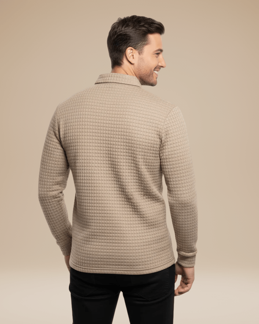Polo Uomo Maniche Lunghe in Maglia a Nido d'Ape Calda Elegante