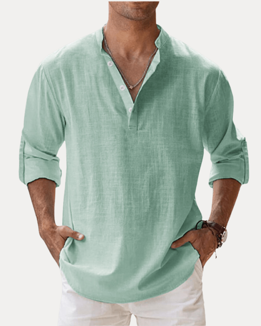 Camicia Henley Uomo in Misto Lino Traspirante Fresca
