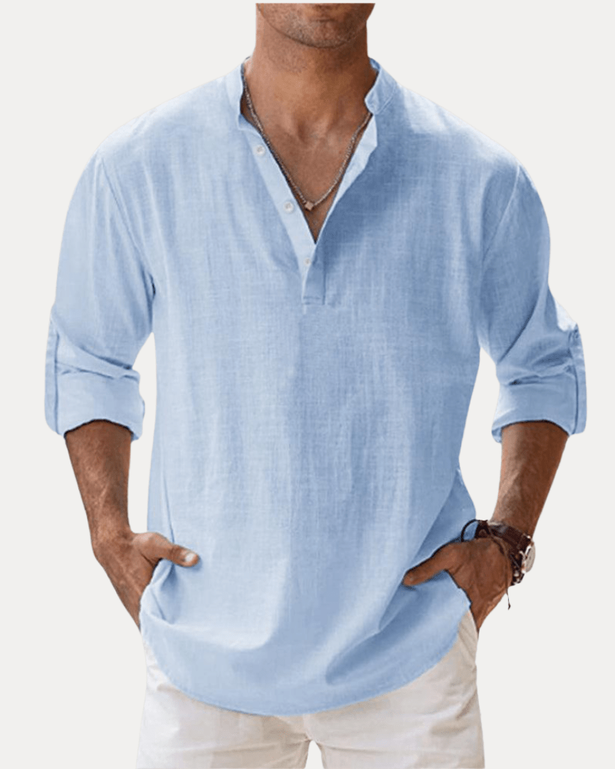 Camicia Henley Uomo in Misto Lino Traspirante Fresca