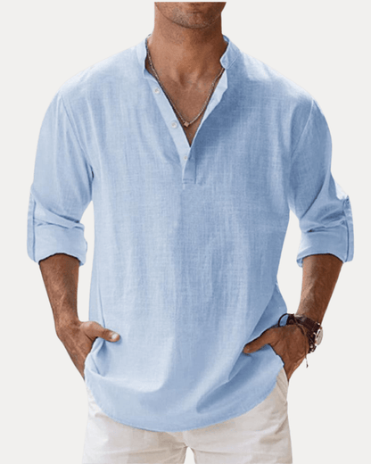 Camicia Henley Uomo in Misto Lino Traspirante Fresca
