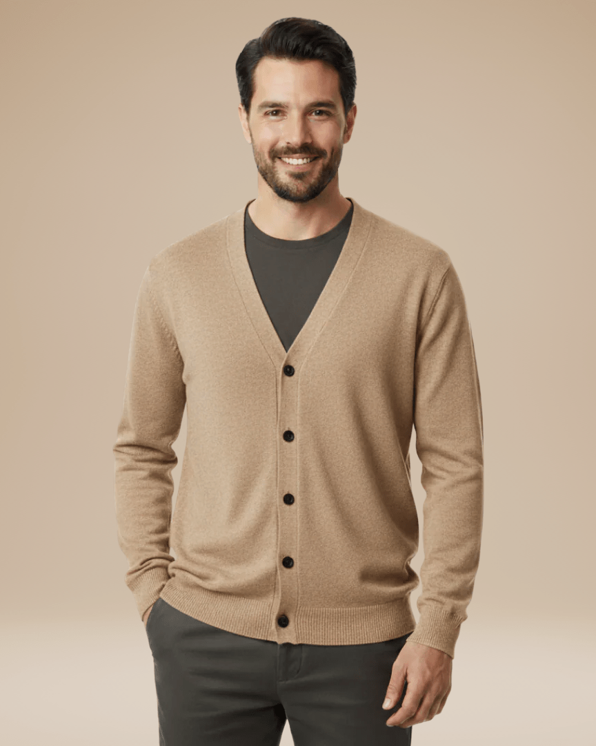 Cardigan Uomo Misto Cashmere Scollo a V Bottoni Elegante