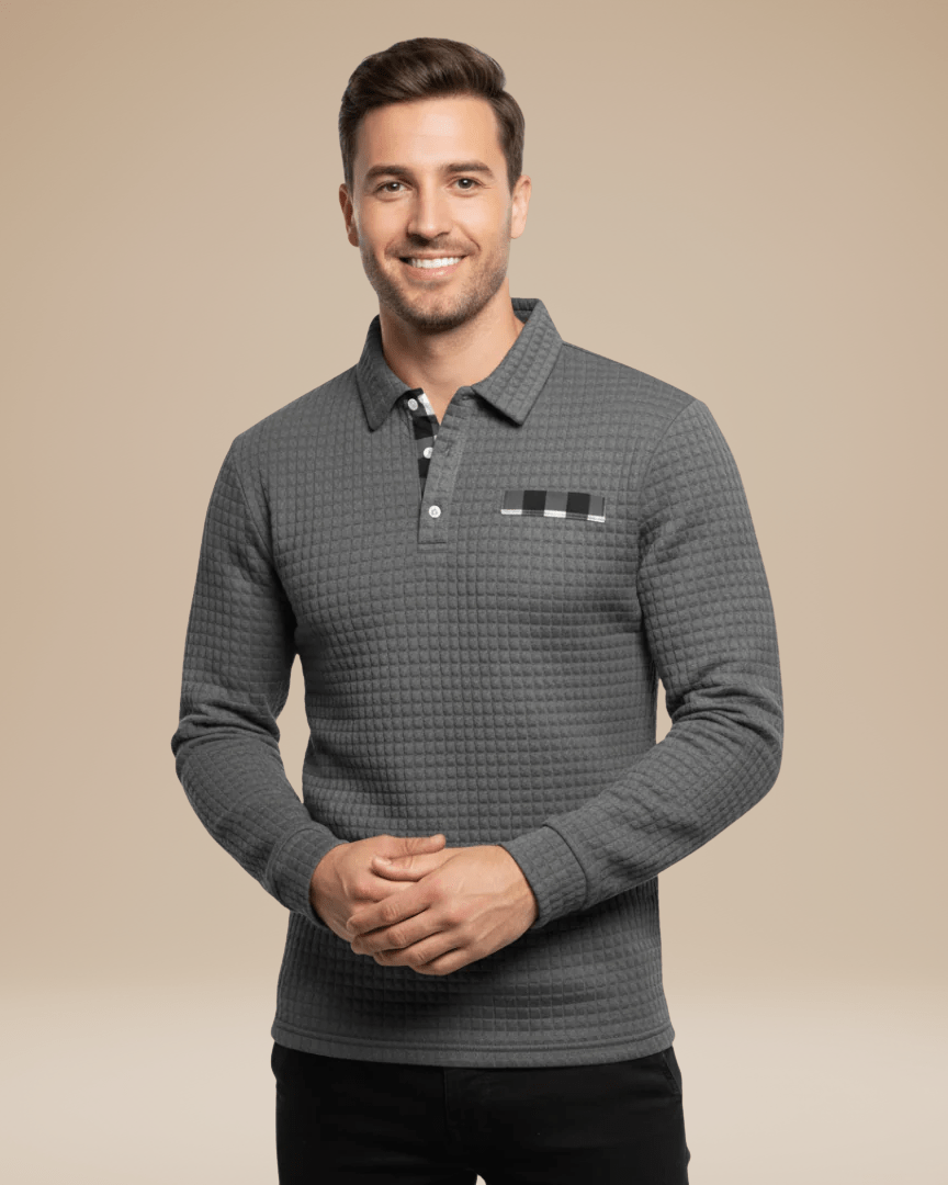 Polo Uomo Maniche Lunghe in Maglia a Nido d'Ape Calda Elegante