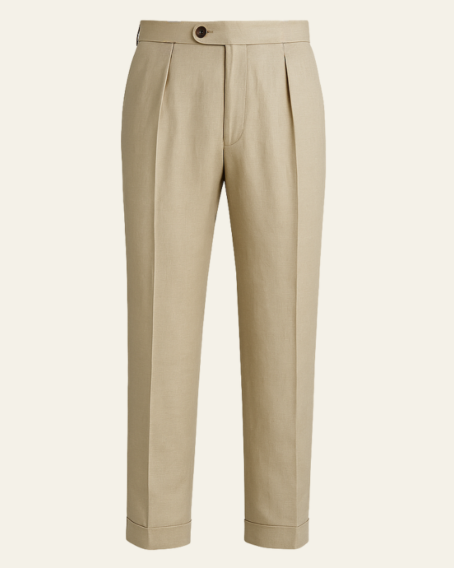 Pantaloni Uomo in Lino a Pieghe Eleganza Costiera Traspiranti