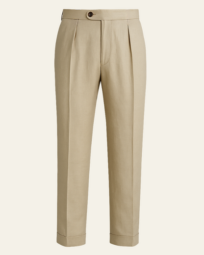 Pantaloni Uomo in Lino a Pieghe Eleganza Costiera Traspiranti
