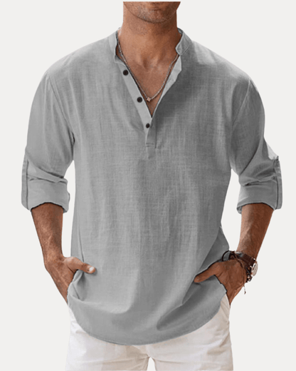 Camicia Henley Uomo in Misto Lino Traspirante Fresca