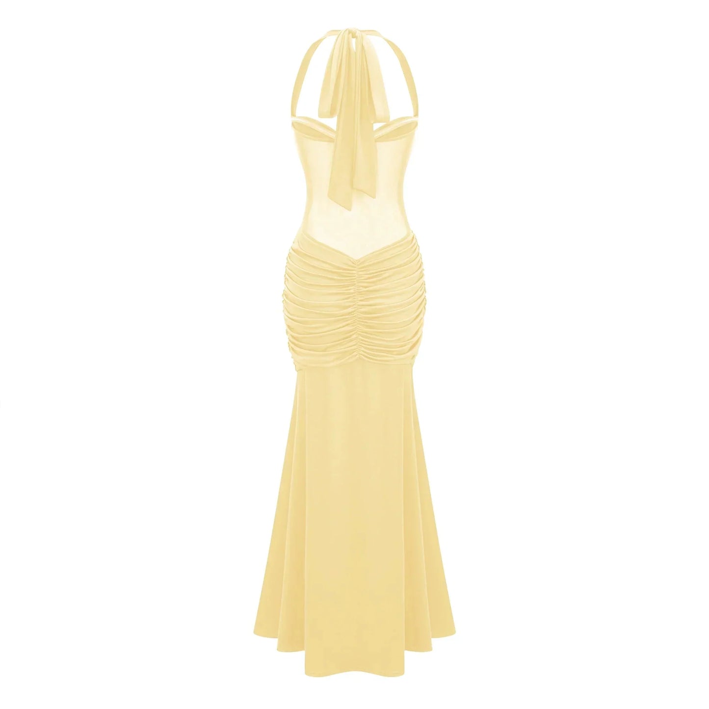Abito Lungo Donna Halter con Drappeggio in Mesh