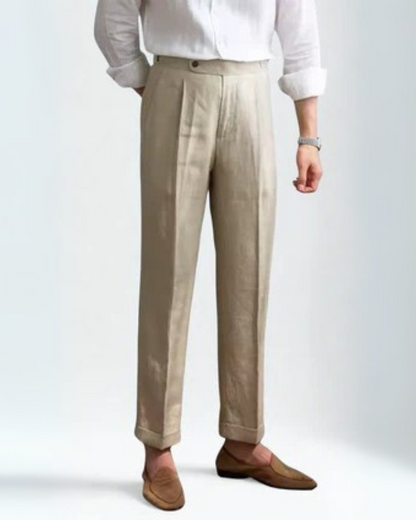 Pantaloni Uomo in Lino a Pieghe Eleganza Costiera Traspiranti