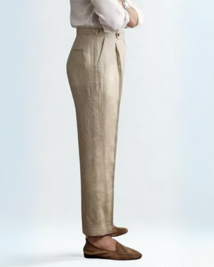 Pantaloni Uomo in Lino a Pieghe Eleganza Costiera Traspiranti
