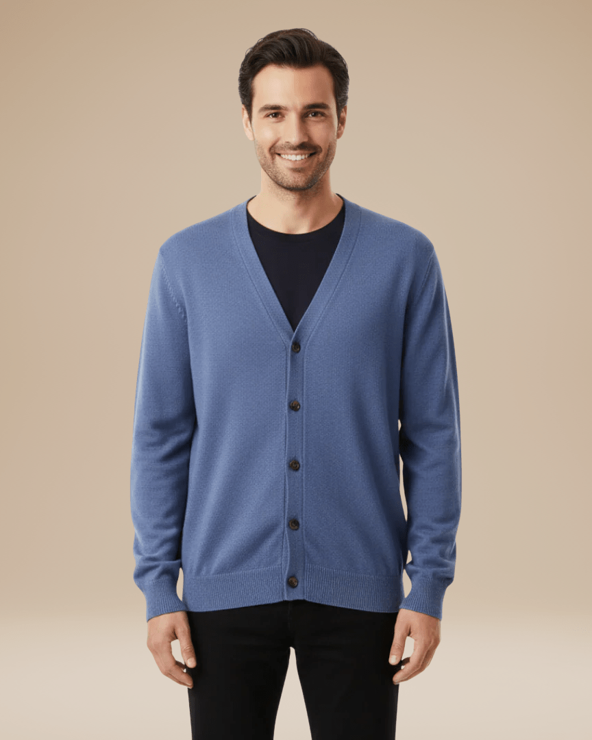 Cardigan Uomo Misto Cashmere Scollo a V Bottoni Elegante