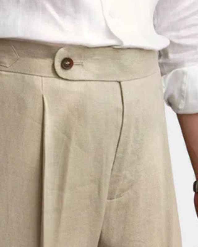 Pantaloni Uomo in Lino a Pieghe Eleganza Costiera Traspiranti