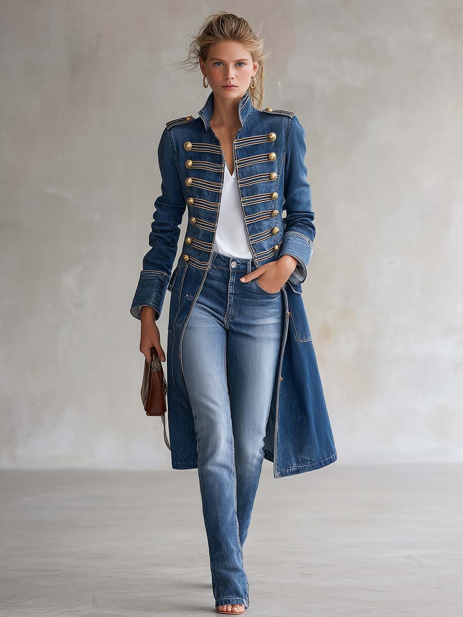 Noemi | Cappotto di Jeans Lungo Donna Stile Militare