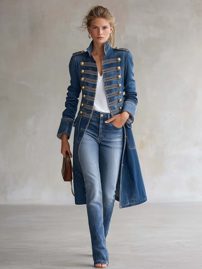 Noemi | Cappotto di Jeans Lungo Donna Stile Militare