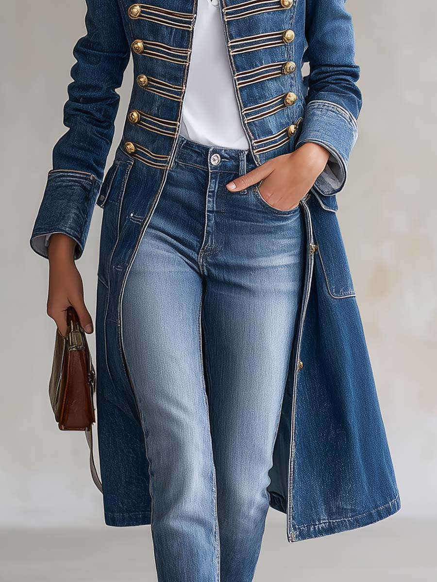 Noemi | Cappotto di Jeans Lungo Donna Stile Militare