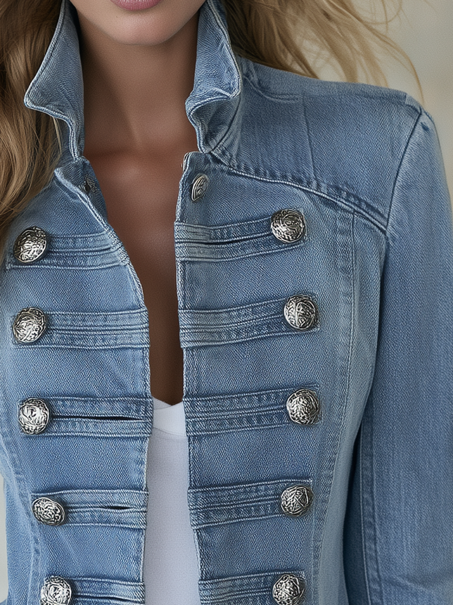 Nadia | Giacca di Jeans Donna Doppiopetto Stile Militare