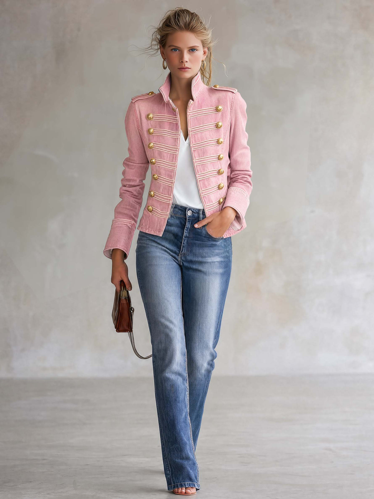 Marina | Giacca di Jeans Donna Stile Militare con Bottoni Dorati