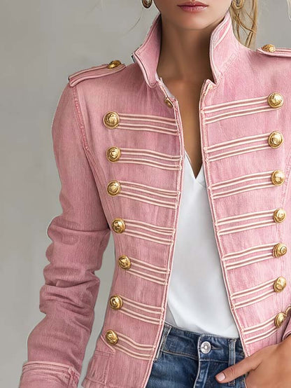 Marina | Giacca di Jeans Donna Stile Militare con Bottoni Dorati