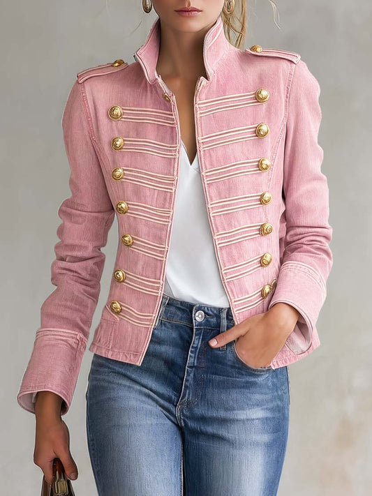 Marina | Giacca di Jeans Donna Stile Militare con Bottoni Dorati