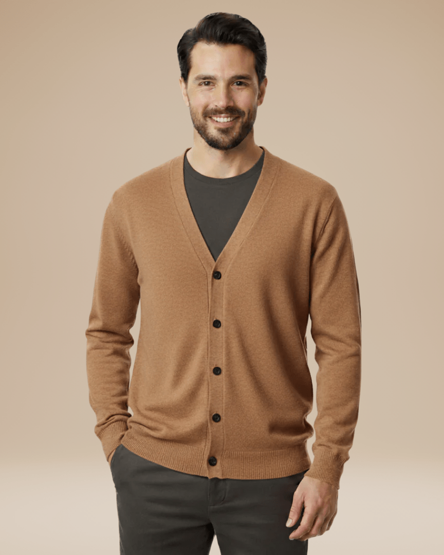 Cardigan Uomo Misto Cashmere Scollo a V Bottoni Elegante