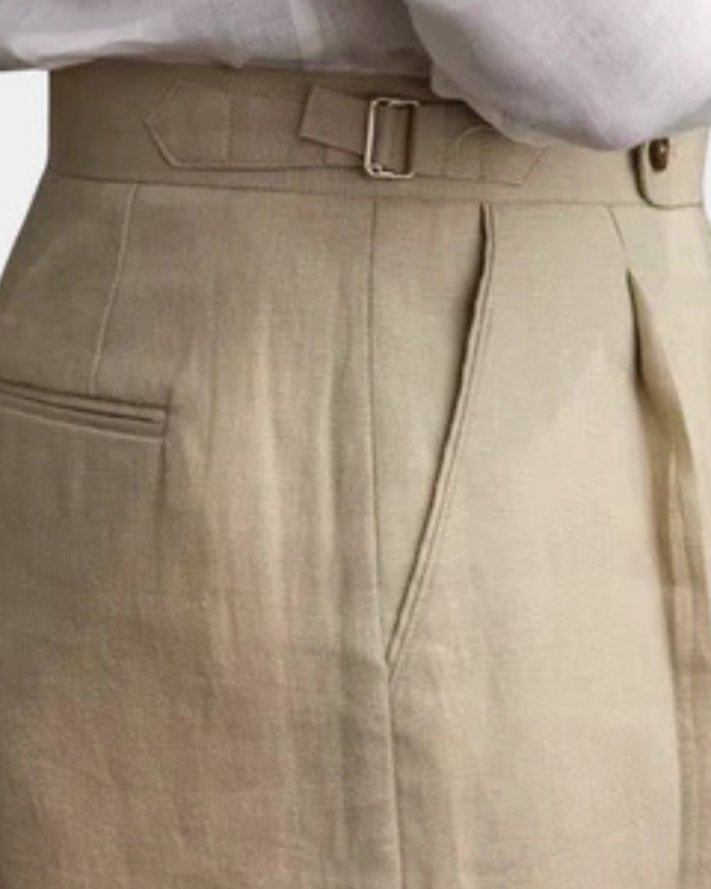 Pantaloni Uomo in Lino a Pieghe Eleganza Costiera Traspiranti