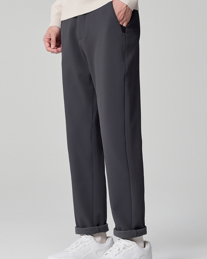 Pantaloni Uomo Dritti Grigio Scuro Tessuto Misto
