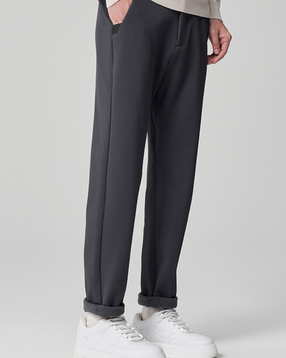 Pantaloni Uomo Dritti Grigio Scuro Tessuto Misto