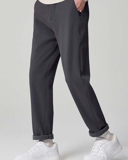 Pantaloni Uomo Dritti Grigio Scuro Tessuto Misto