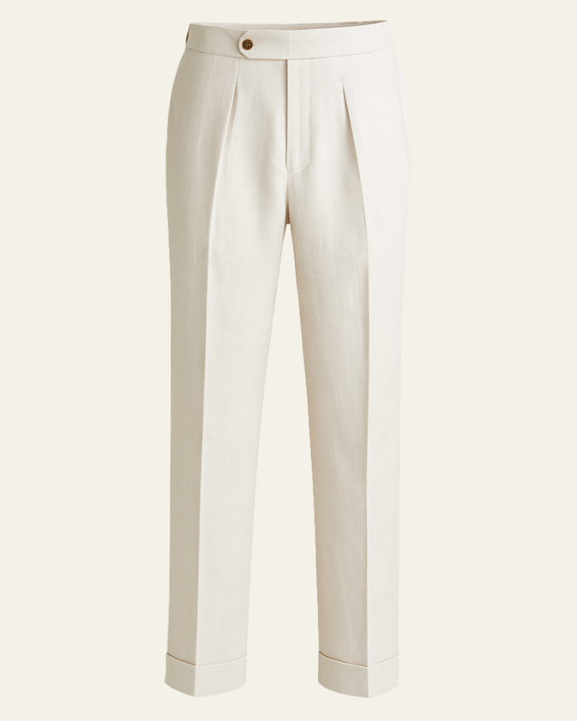 Pantaloni Uomo in Lino a Pieghe Caduta Sartoriale Leggeri
