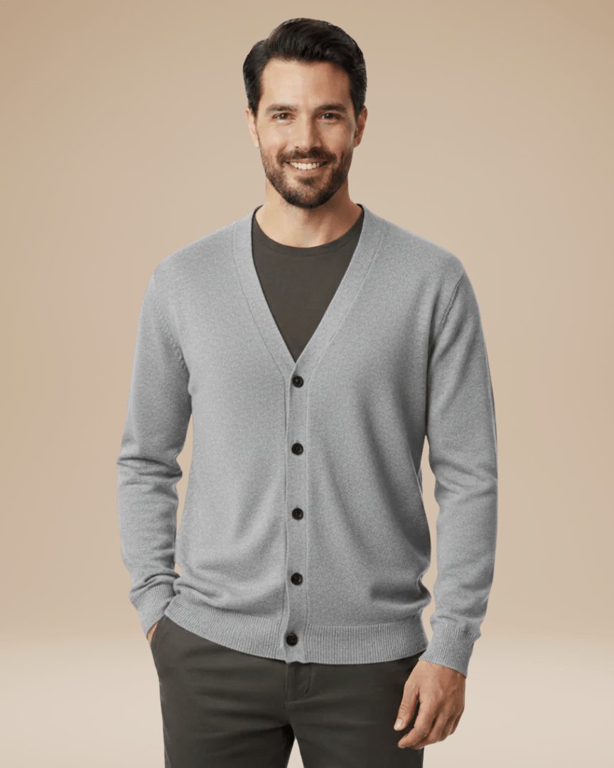 Cardigan Uomo Misto Cashmere Scollo a V Bottoni Elegante