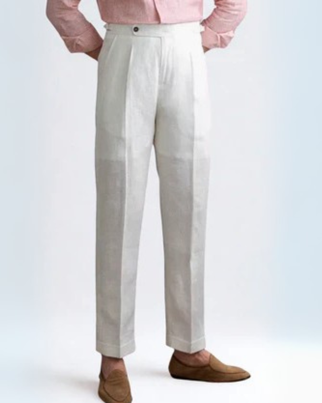Pantaloni Uomo in Lino a Pieghe Caduta Sartoriale Leggeri
