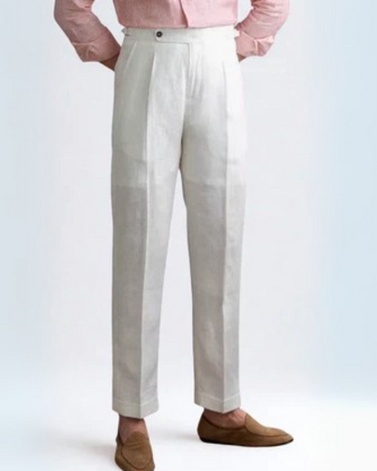 Pantaloni Uomo in Lino a Pieghe Caduta Sartoriale Leggeri