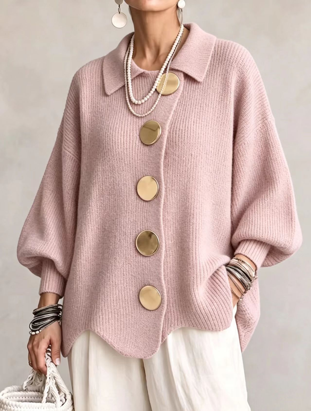 Isadora | Cardigan Donna Oversize con Bottoni Dorati