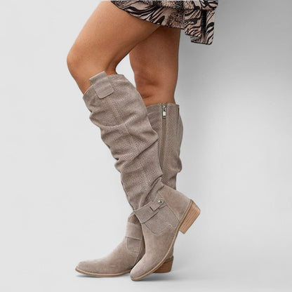 Filomena - Stivali western donna effetto camoscio