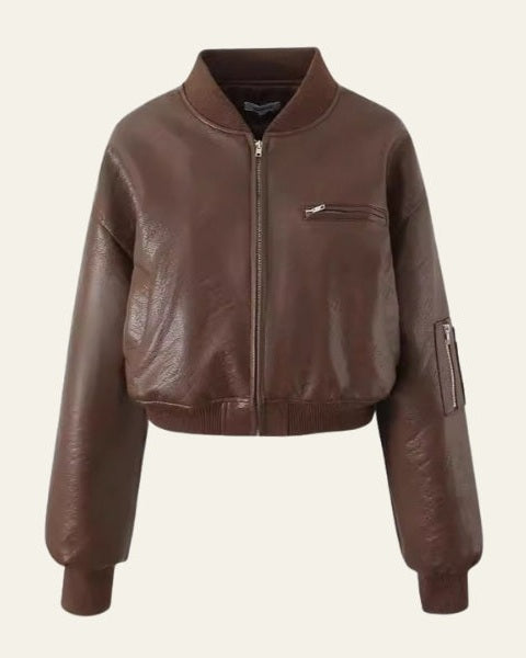 Bomber Corto Donna in Pelle Vegana Cioccolato